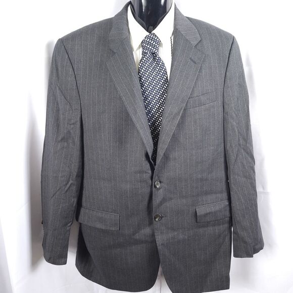 Lauren Ralph Lauren Mens 42L Gray Wool Pinstripe 2-Button Sports Coat Blazer - Picture 1 of 10